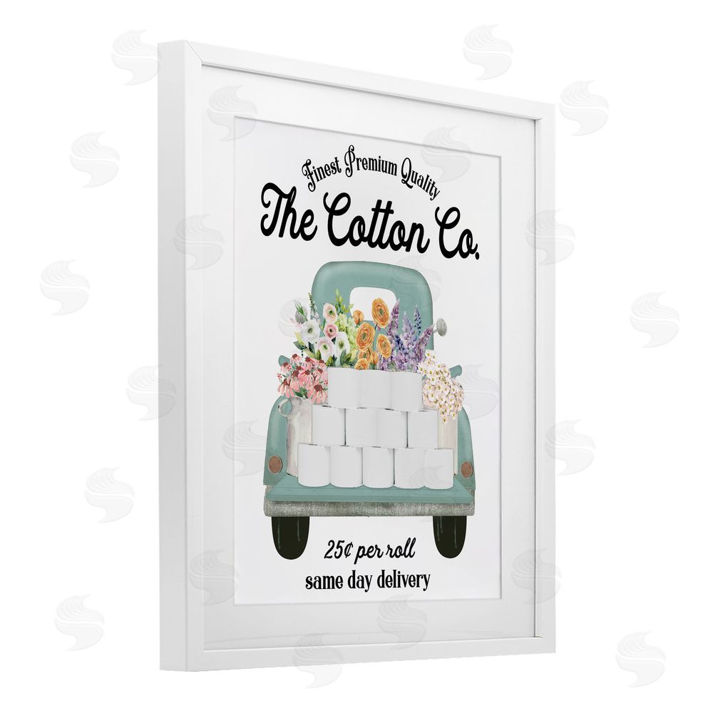 Lettered and Lined Toilet Paper Delivery Truck White Framed Print Under Glass Wall Art
