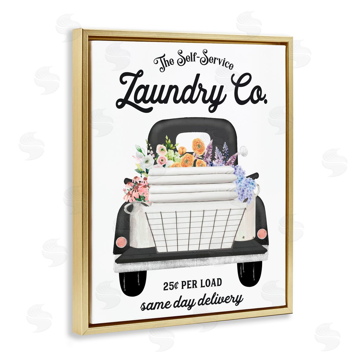 Lettered and Lined Laundry Service Truck Gold Floating Frame Canvas Wall Art Print