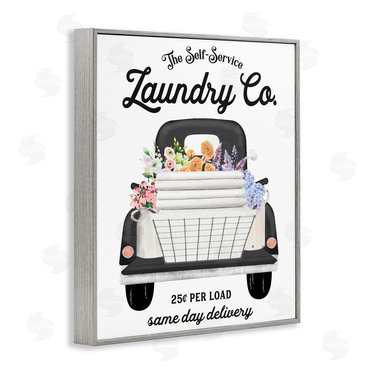 Lettered and Lined Laundry Service Truck Gray Framed Giclee Print Wall Art