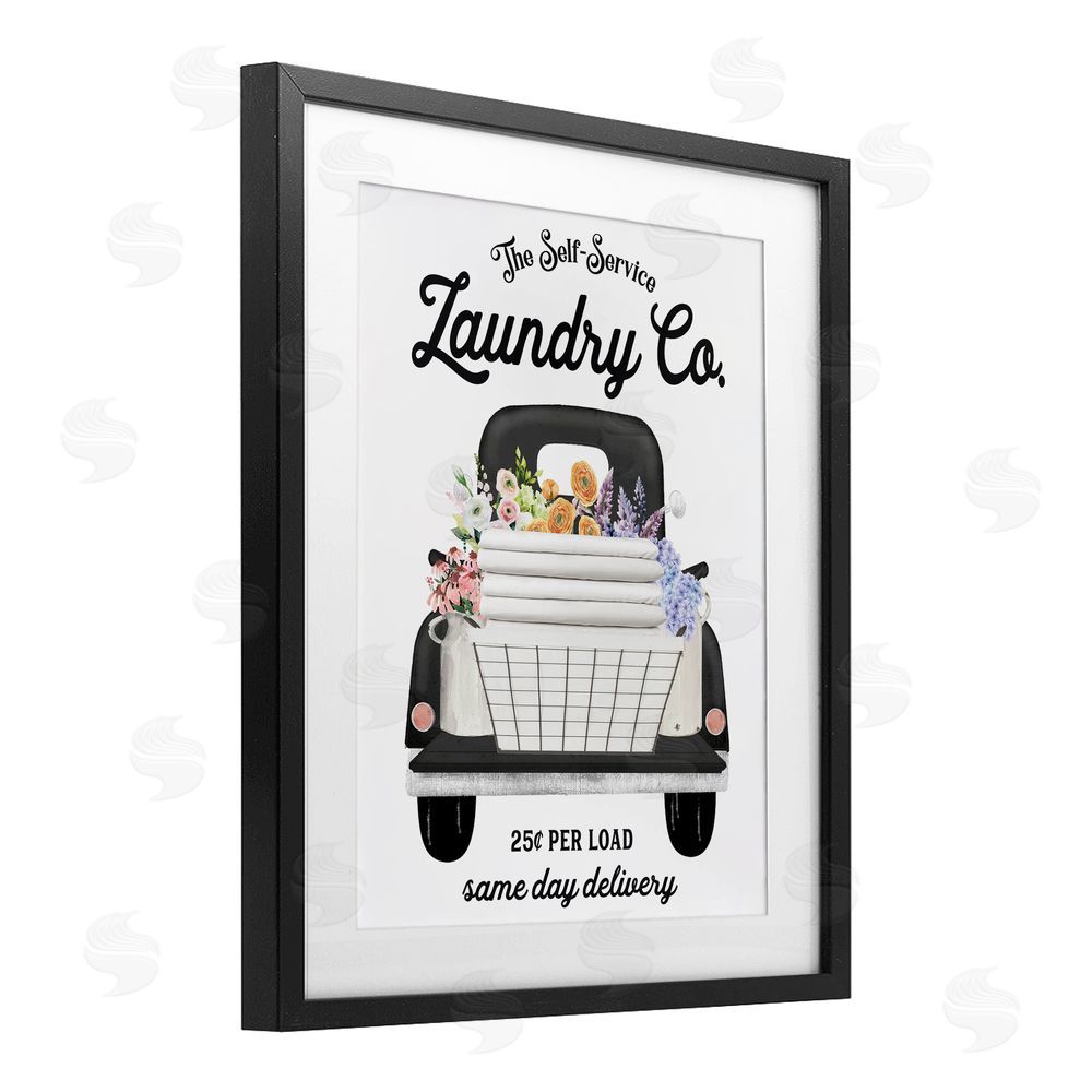 Lettered and Lined Laundry Service Truck Black Framed Print Under Glass Wall Art
