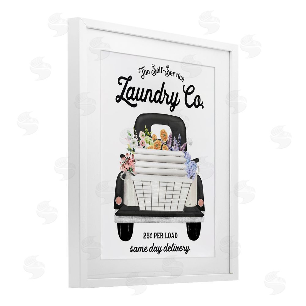 Lettered and Lined Laundry Service Truck White Framed Print Under Glass Wall Art