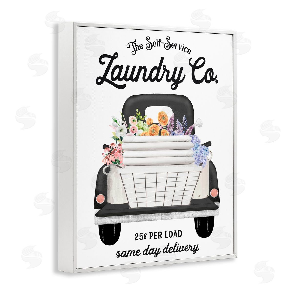 Lettered and Lined Laundry Service Truck White Framed Giclee Print Wall Art