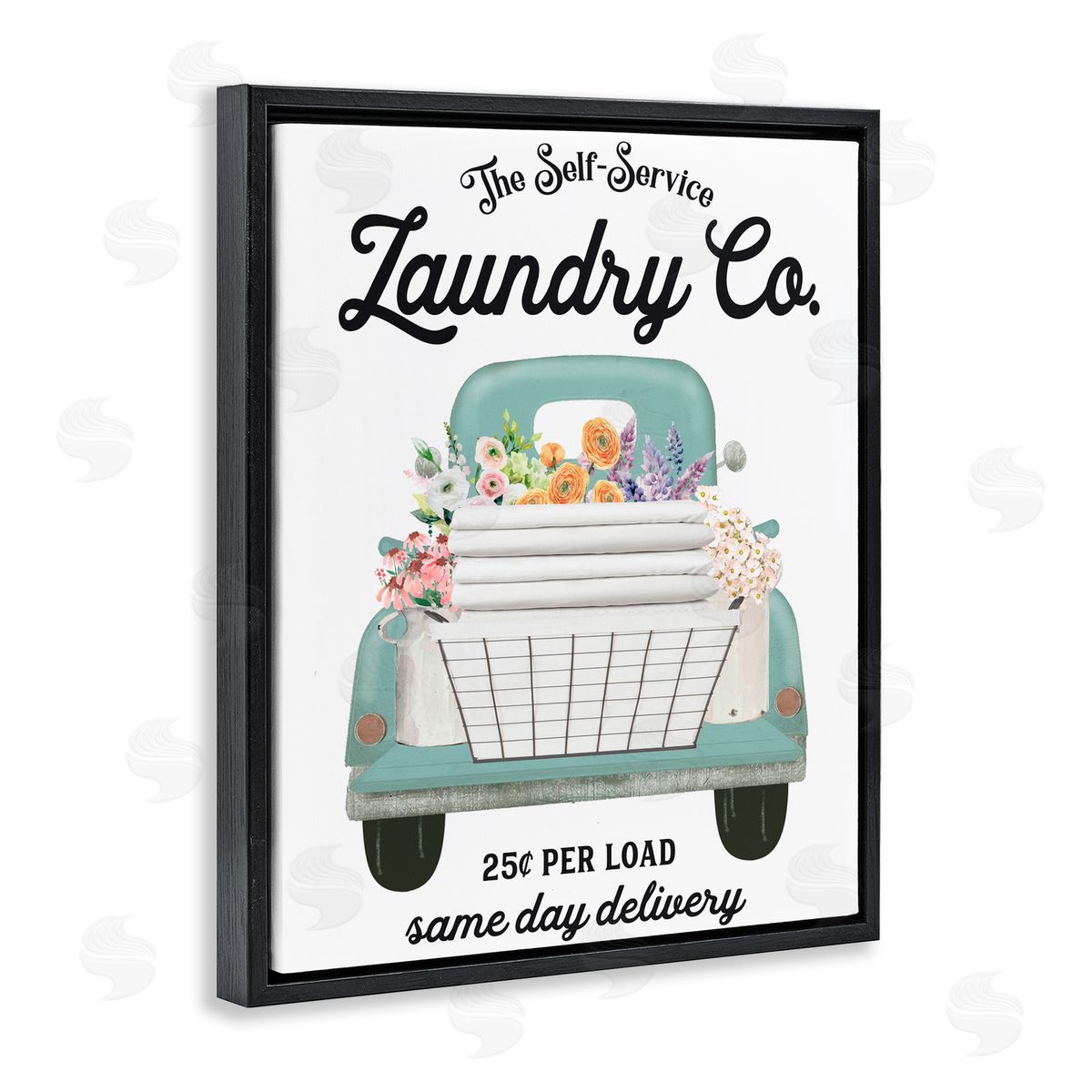 Lettered and Lined Laundry Delivery Truck Black Floating Frame Canvas Wall Art Print