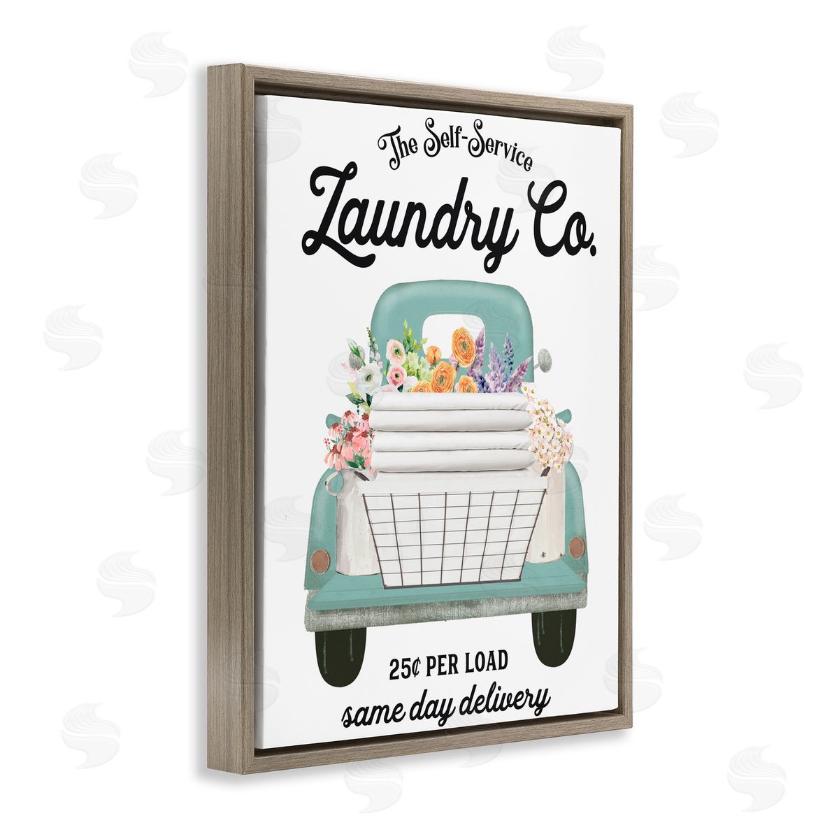 Lettered and Lined Laundry Delivery Truck Brown Floating Frame Canvas Wall Art Print