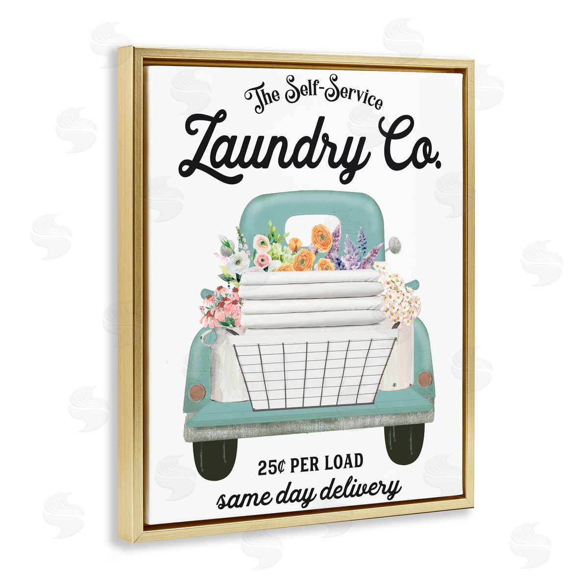 Lettered and Lined Laundry Delivery Truck Gold Floating Frame Canvas Wall Art Print