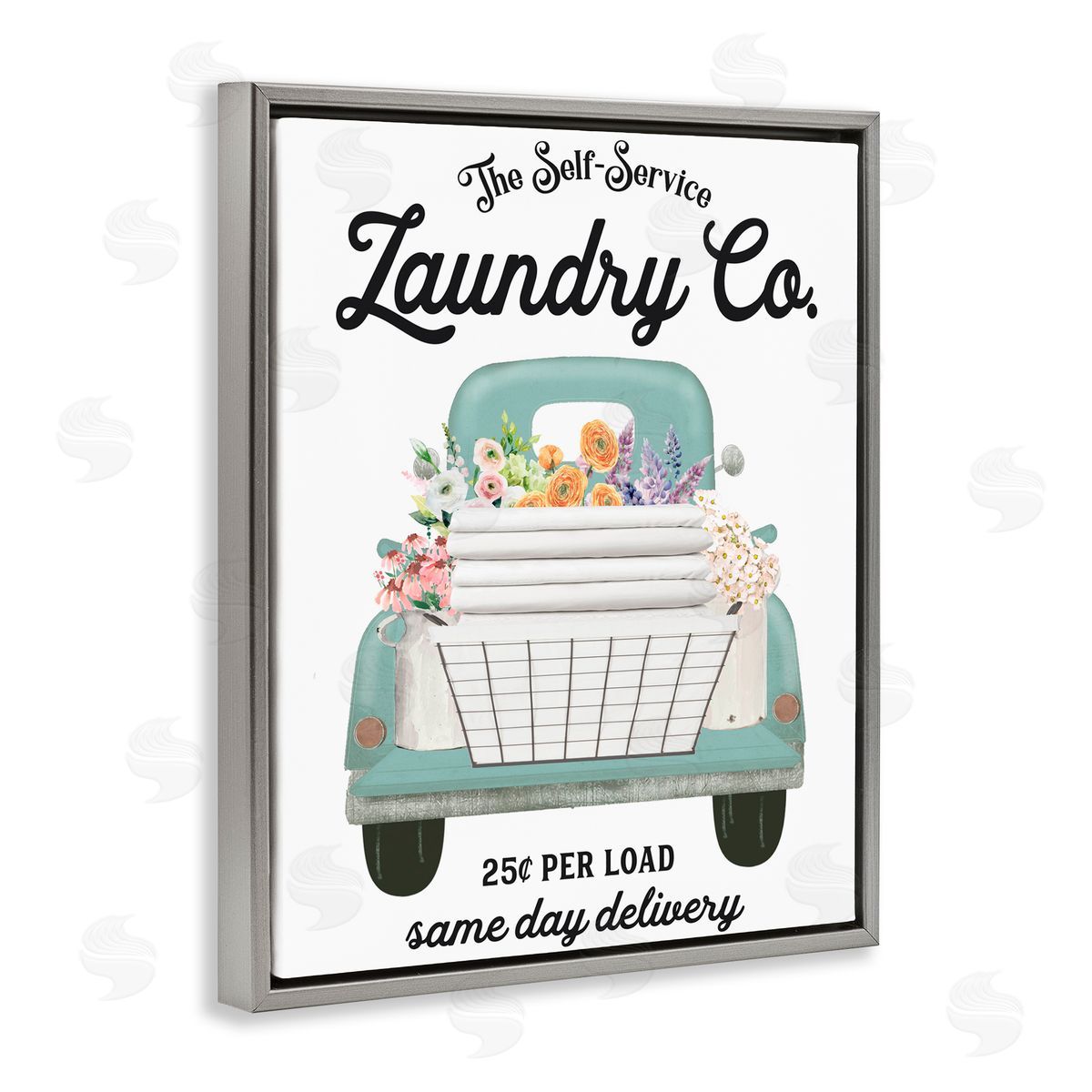 Lettered and Lined Laundry Delivery Truck Gray Floating Frame Canvas Wall Art Print
