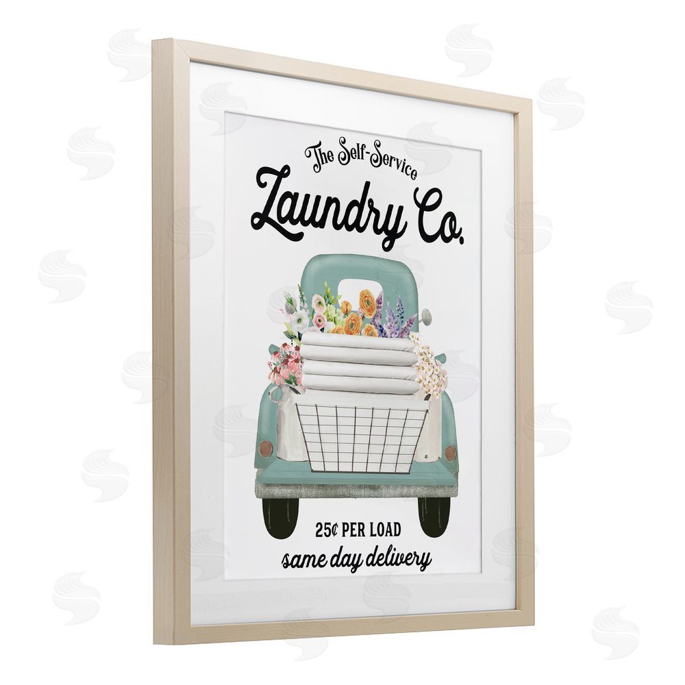 Lettered and Lined Laundry Delivery Truck Brown Framed Print Under Glass Wall Art