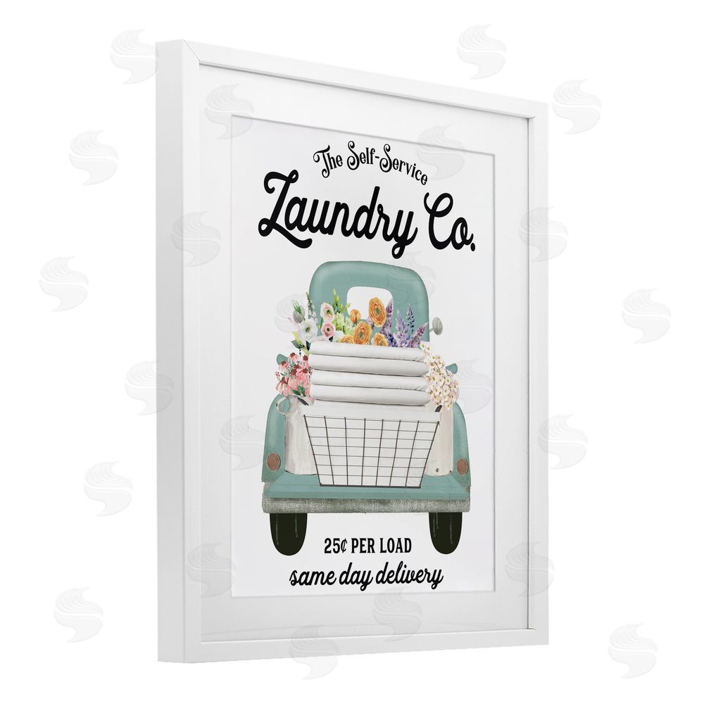 Lettered and Lined Laundry Delivery Truck White Framed Print Under Glass Wall Art