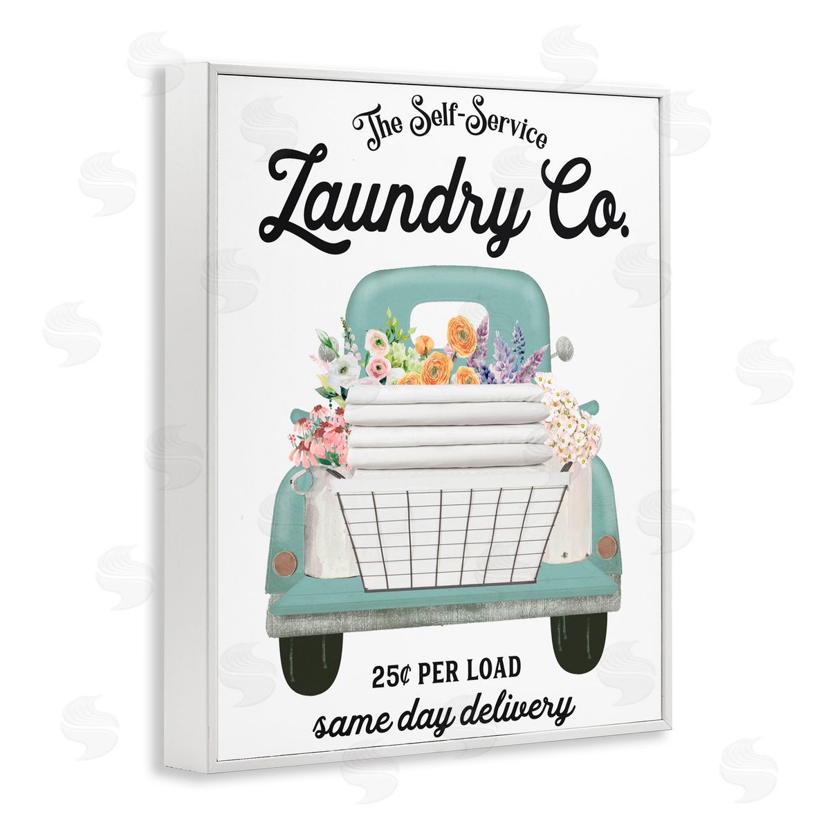 Lettered and Lined Laundry Delivery Truck White Framed Giclee Print Wall Art