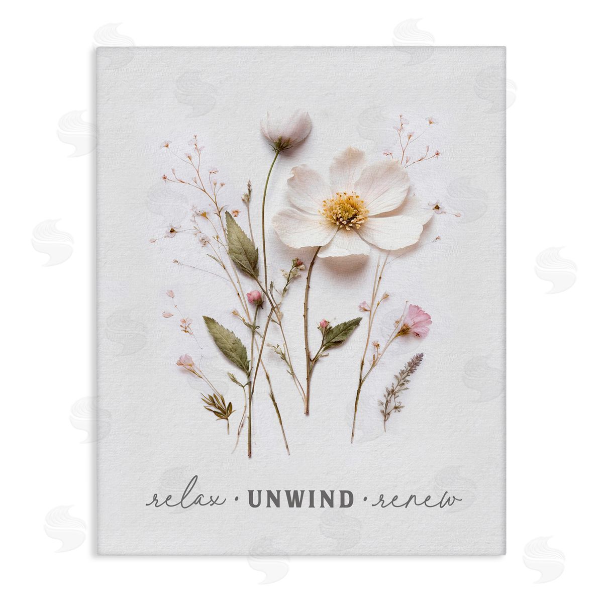 Lettered and Lined Relaxing Pressed Flowers Stretched Canvas Wall Art Print