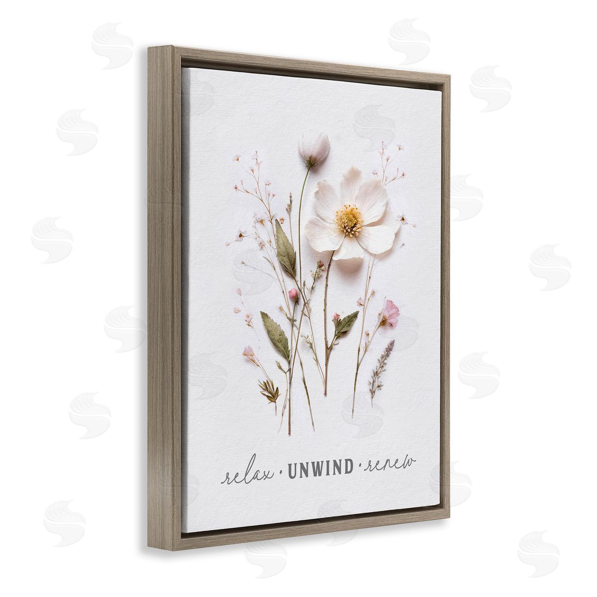 Lettered and Lined Relaxing Pressed Flowers Brown Floating Frame Canvas Wall Art Print