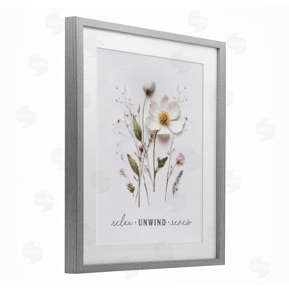 Lettered and Lined Relaxing Pressed Flowers Gray Framed Print Under Glass Wall Art
