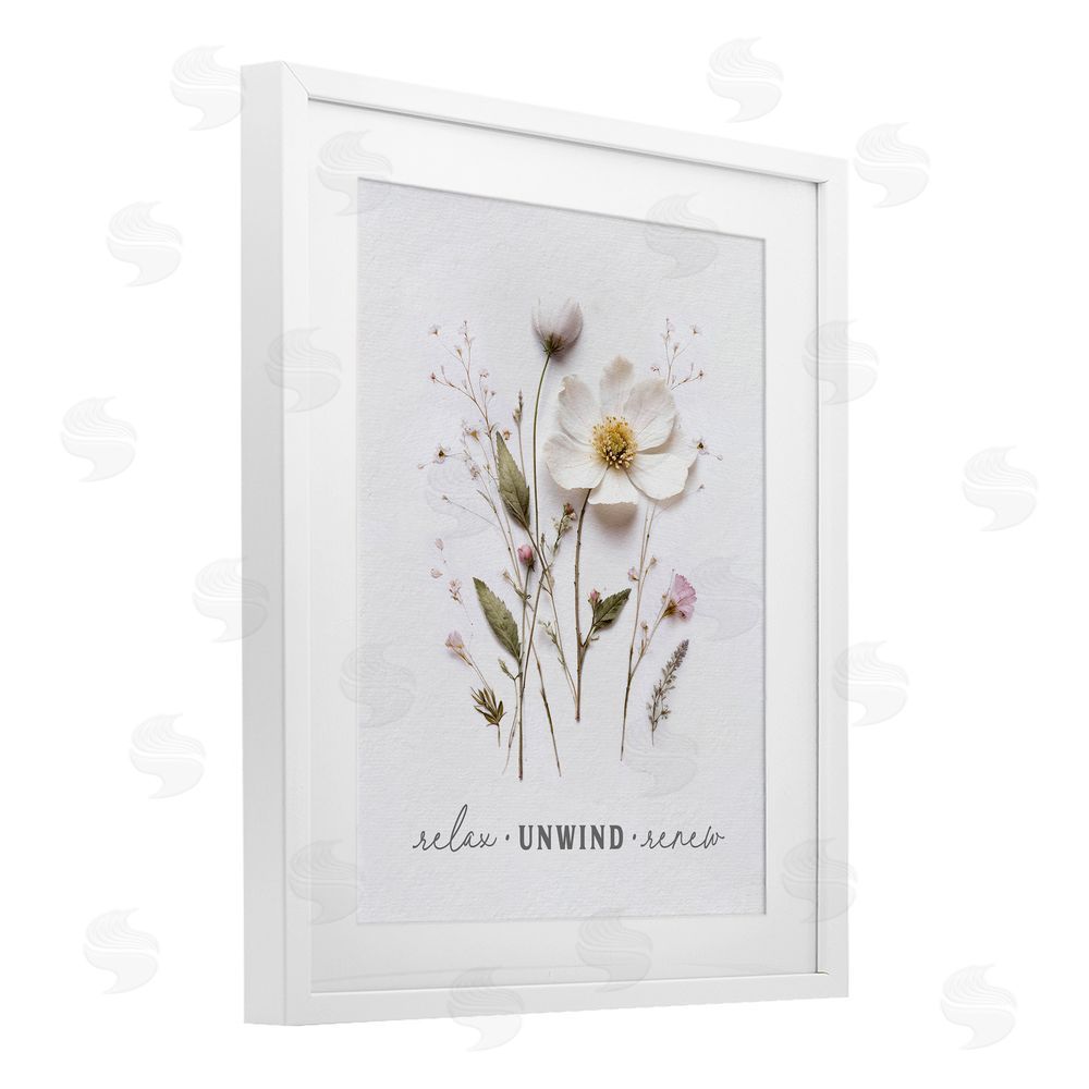 Lettered and Lined Relaxing Pressed Flowers White Framed Print Under Glass Wall Art