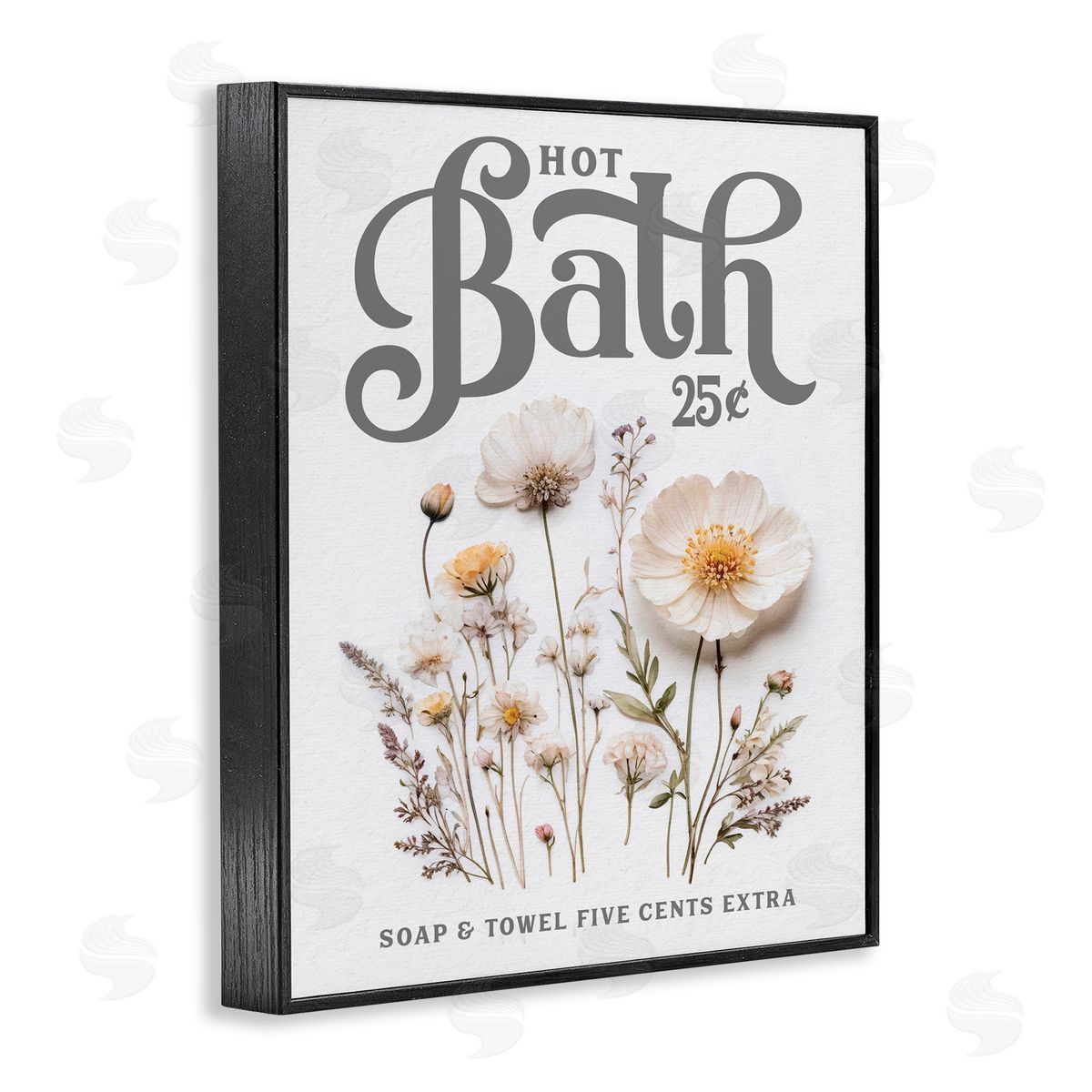 Lettered and Lined Pressed Flowers Hot Bath Black Framed Giclee Print Wall Art