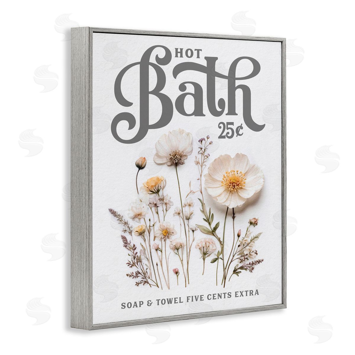 Lettered and Lined Pressed Flowers Hot Bath Gray Framed Giclee Print Wall Art