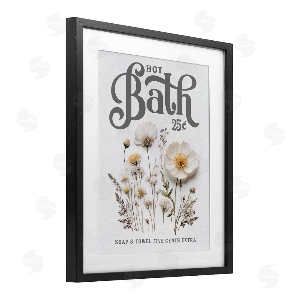 Lettered and Lined Pressed Flowers Hot Bath Black Framed Print Under Glass Wall Art