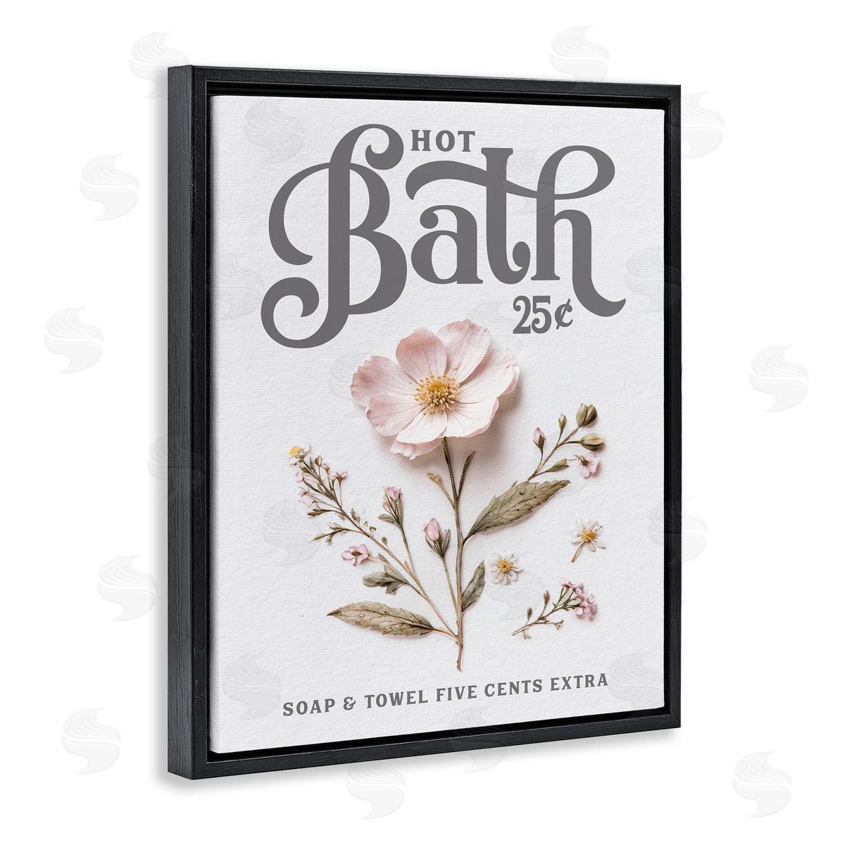 Lettered and Lined Pressed Flower Vintage Bath Black Floating Frame Canvas Wall Art Print