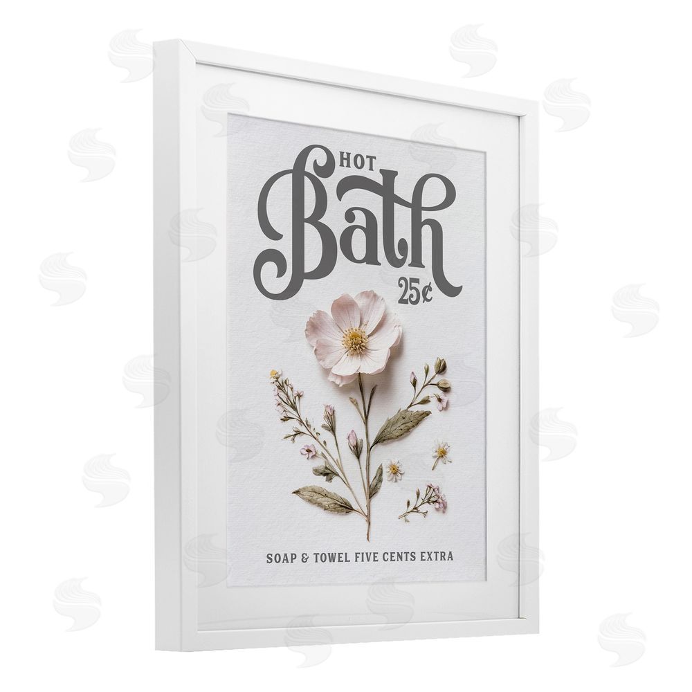 Lettered and Lined Pressed Flower Vintage Bath White Framed Print Under Glass Wall Art