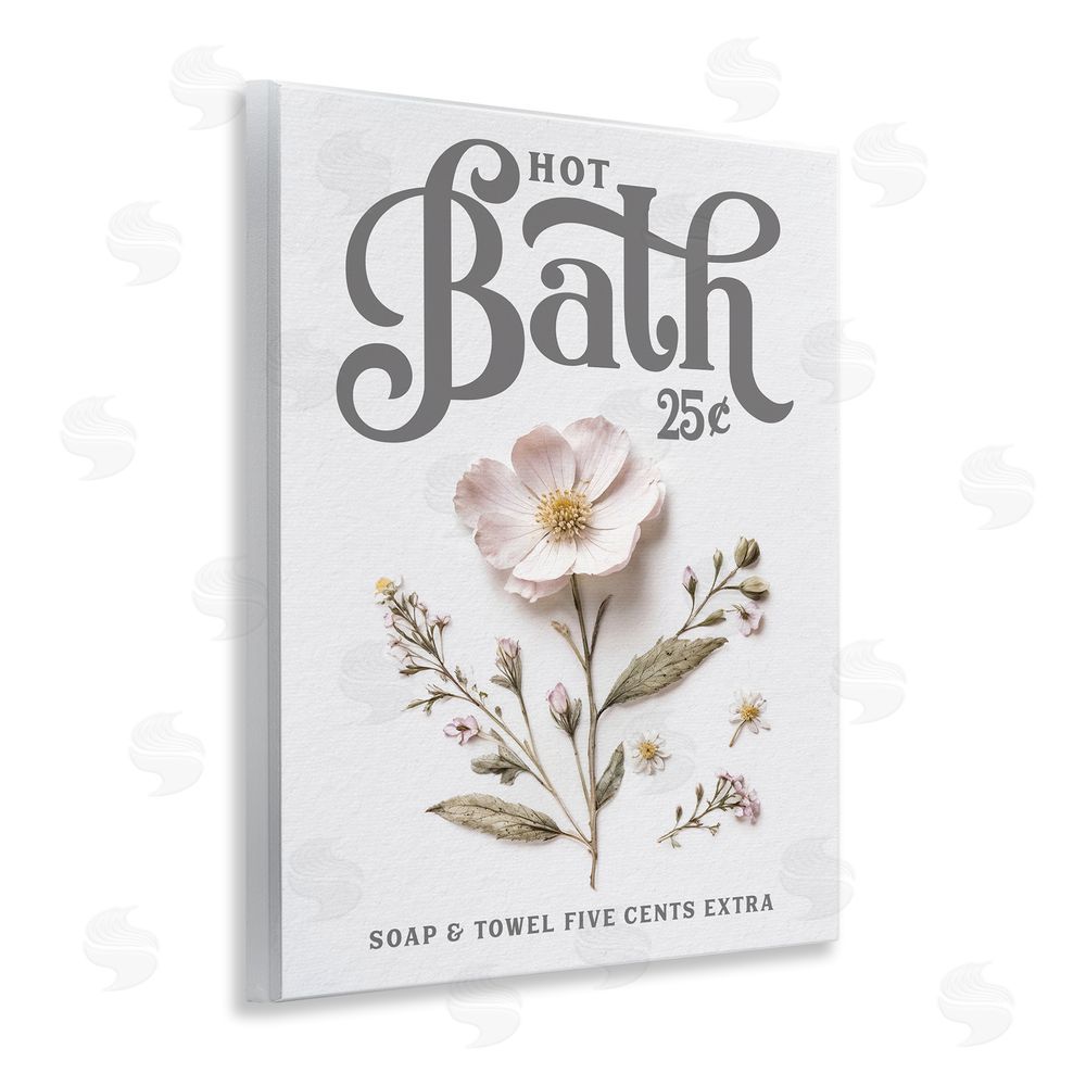Lettered and Lined Pressed Flower Vintage Bath Wooden Wall Plaque Art Print