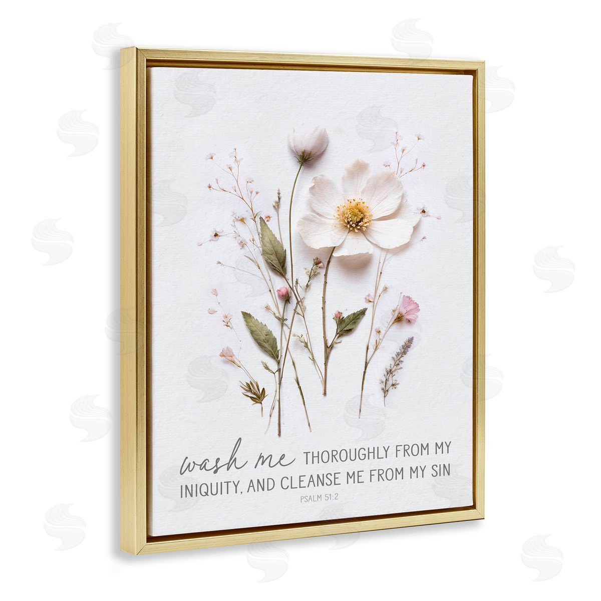 Lettered and Lined Pressed Flower Proverb Gold Floating Frame Canvas Wall Art Print