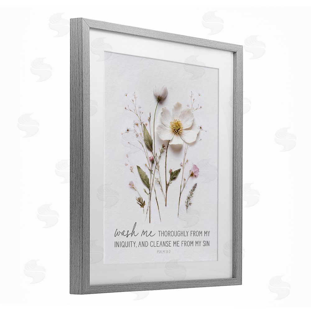Lettered and Lined Pressed Flower Proverb Gray Framed Print Under Glass Wall Art