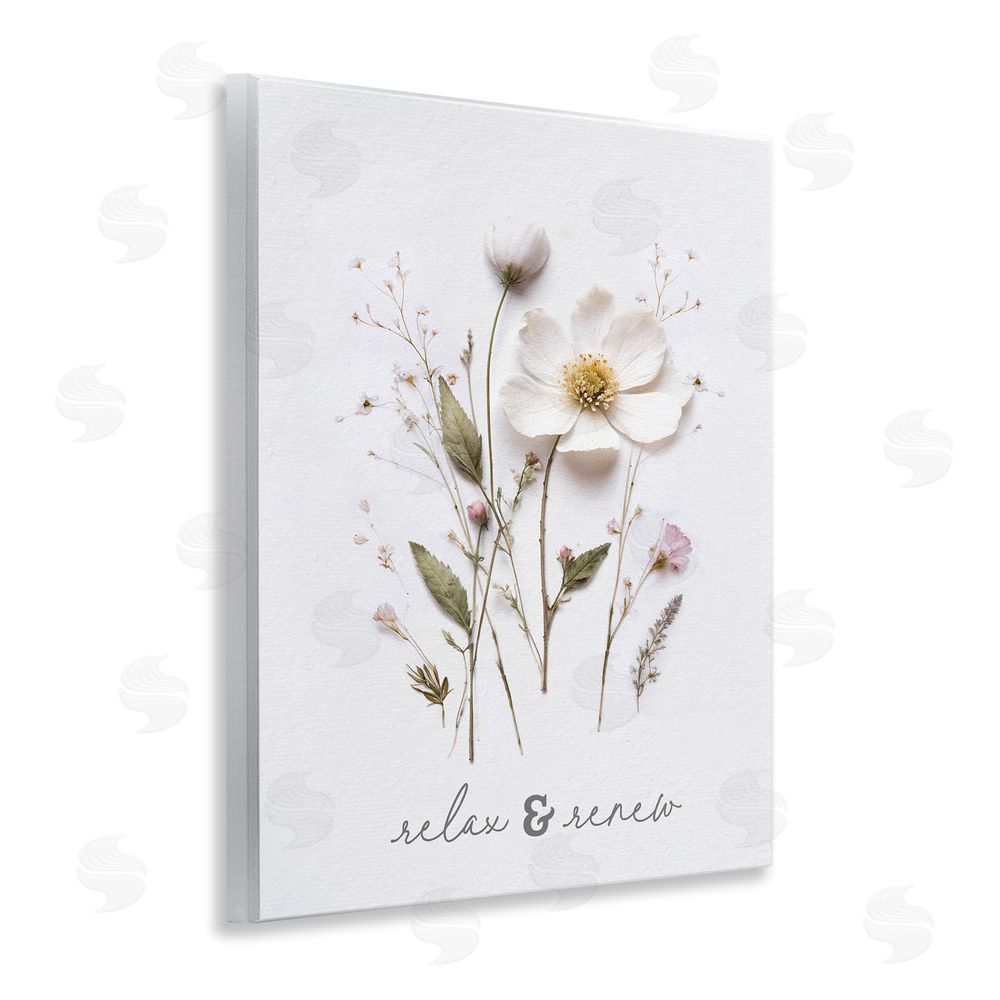 Lettered and Lined Pressed Flower Relax & Renew Wooden Wall Plaque Art Print