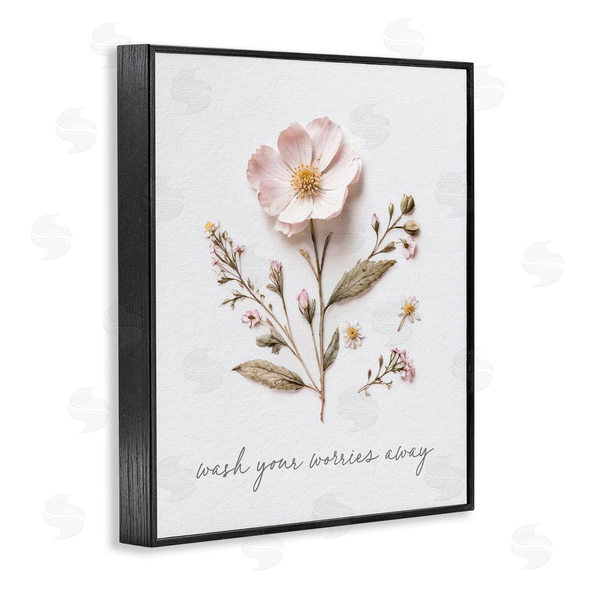 Lettered and Lined Pressed Flower Wash Worries Away Black Framed Giclee Print Wall Art