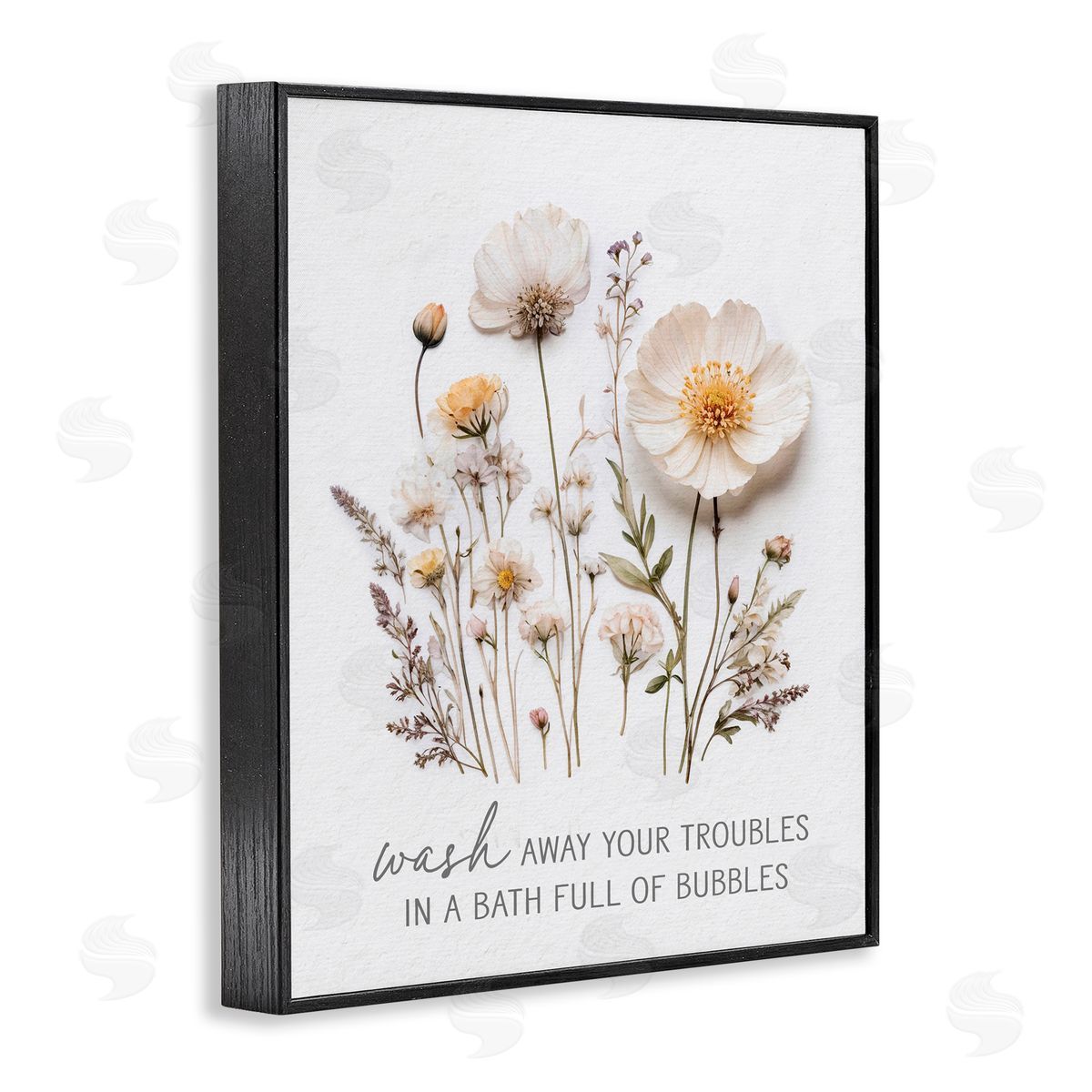 Lettered and Lined Pressed Flowers Wash Away Troubles Black Framed Giclee Print Wall Art