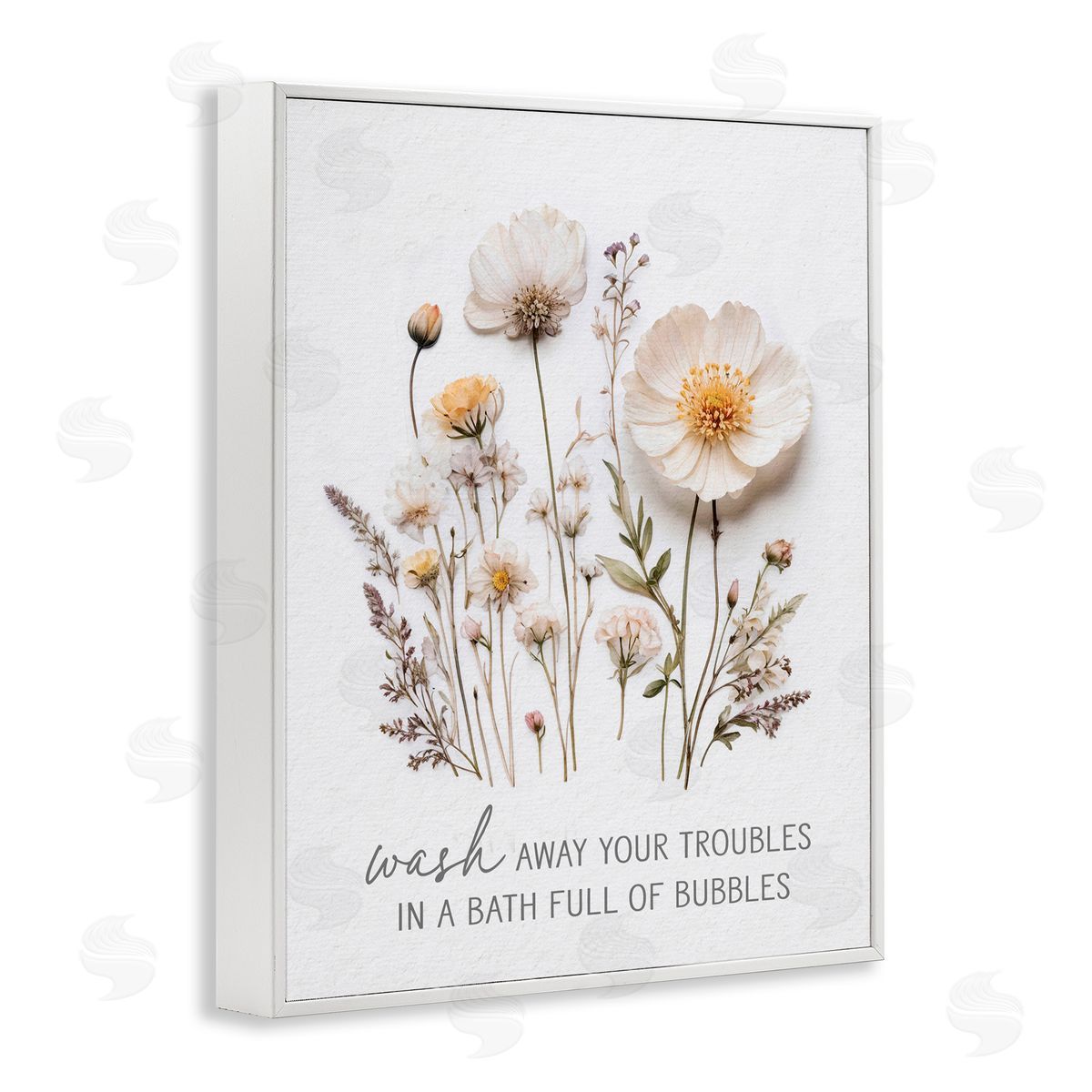 Lettered and Lined Pressed Flowers Wash Away Troubles White Framed Giclee Print Wall Art