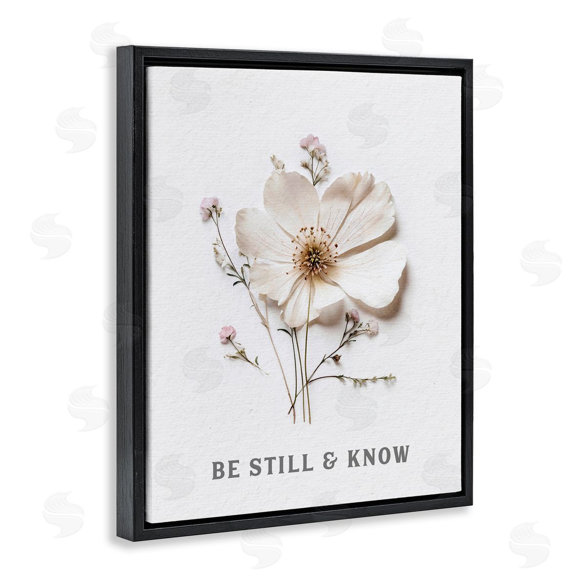 Lettered and Lined Be Still & Know Pressed Flowers Black Floating Frame Canvas Wall Art Print