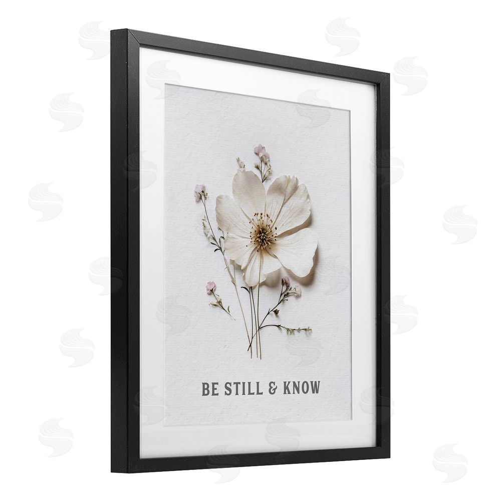 Lettered and Lined Be Still & Know Pressed Flowers Black Framed Print Under Glass Wall Art