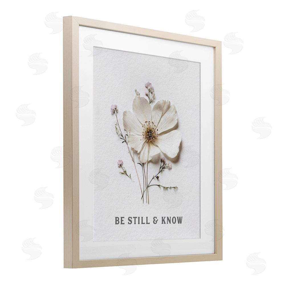 Lettered and Lined Be Still & Know Pressed Flowers Brown Framed Print Under Glass Wall Art
