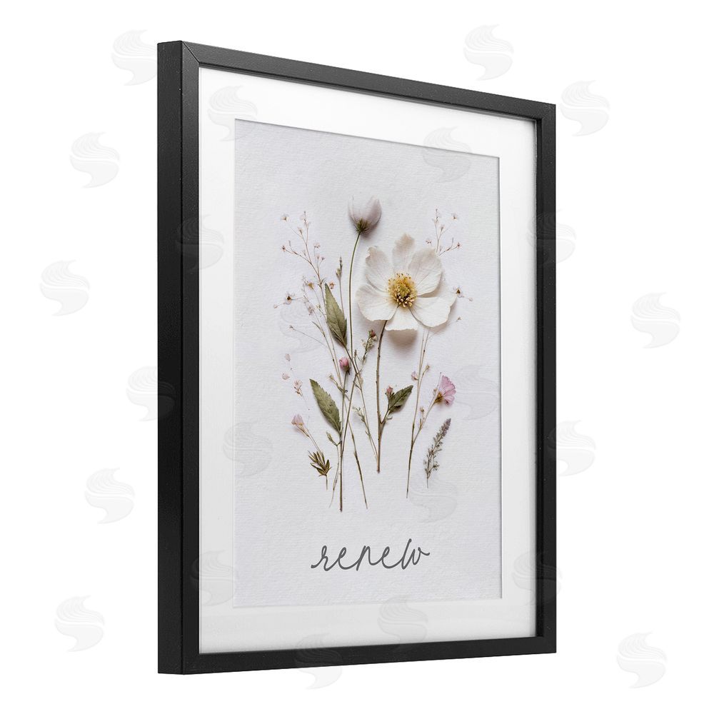 Lettered and Lined Pressed Flowers Renew Black Framed Print Under Glass Wall Art