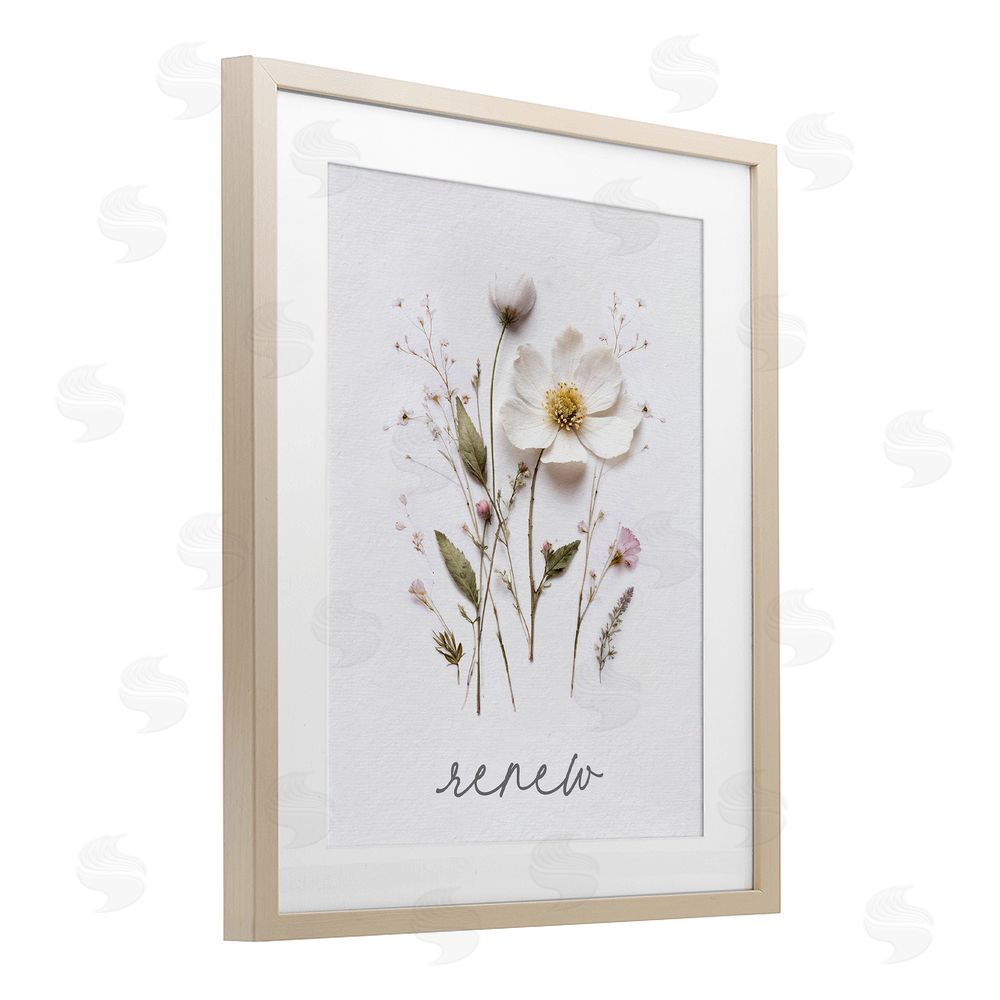 Lettered and Lined Pressed Flowers Renew Brown Framed Print Under Glass Wall Art