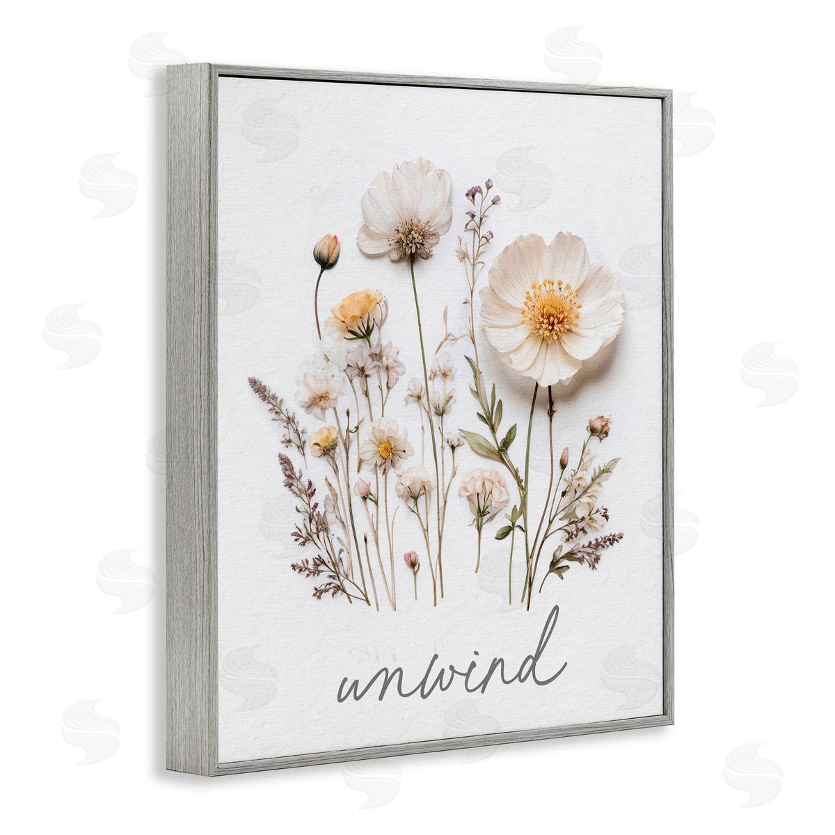 Lettered and Lined Pressed Flowers Unwind Gray Framed Giclee Print Wall Art