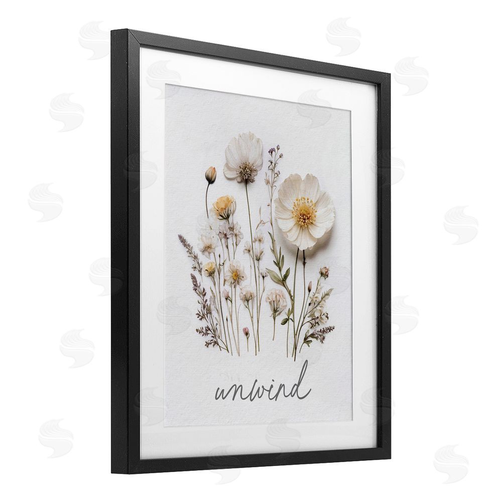 Lettered and Lined Pressed Flowers Unwind Black Framed Print Under Glass Wall Art