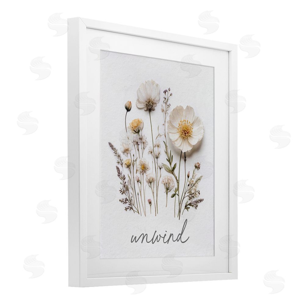Lettered and Lined Pressed Flowers Unwind White Framed Print Under Glass Wall Art