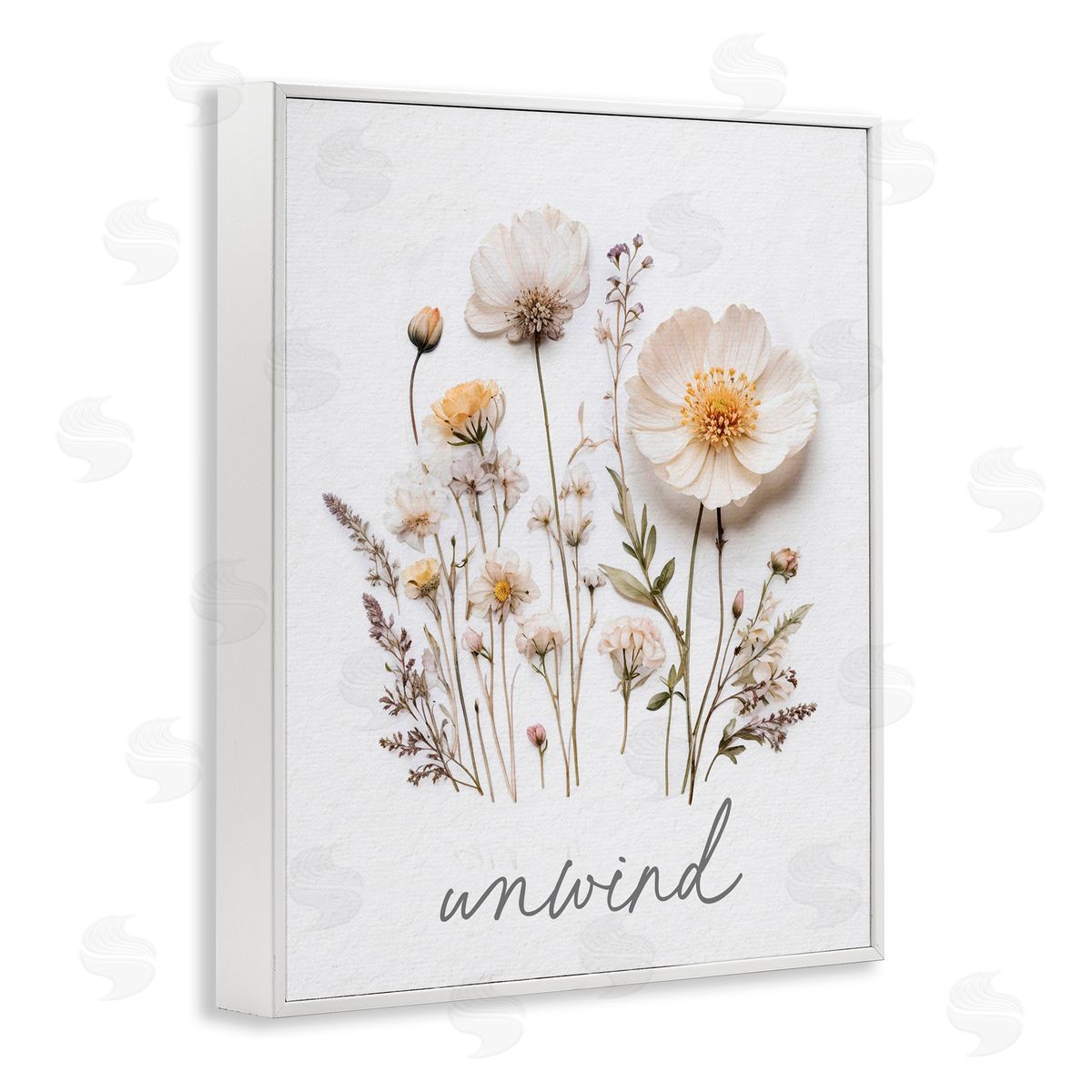 Lettered and Lined Pressed Flowers Unwind White Framed Giclee Print Wall Art