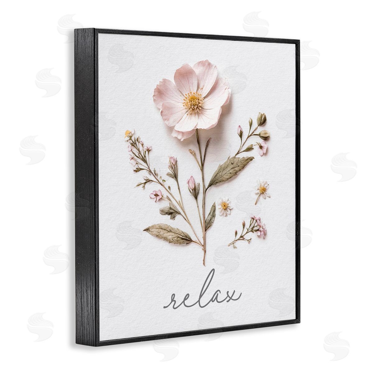 Lettered and Lined Pressed Flowers Relax Black Framed Giclee Print Wall Art