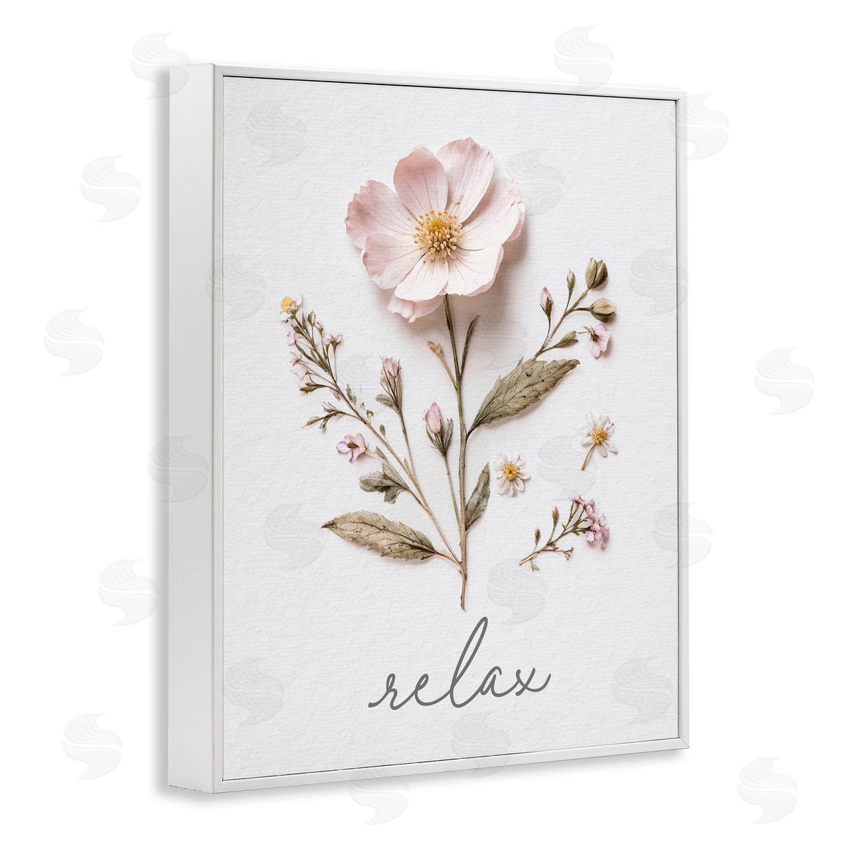Lettered and Lined Pressed Flowers Relax White Framed Giclee Print Wall Art