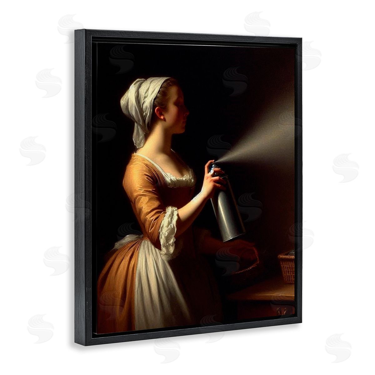 Lettered and Lined Funny Vintage Lady & Spray Paint Black Floating Frame Canvas Wall Art Print
