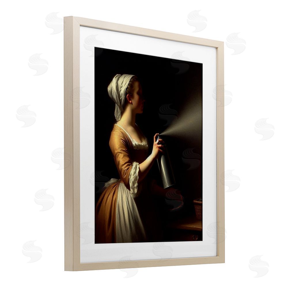 Lettered and Lined Funny Vintage Lady & Spray Paint Brown Framed Print Under Glass Wall Art