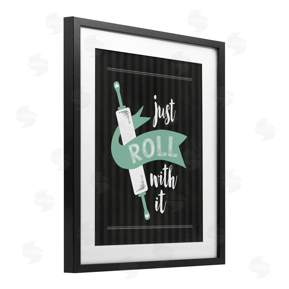 Lettered and Lined Roll With It Black & Green Black Framed Print Under Glass Wall Art