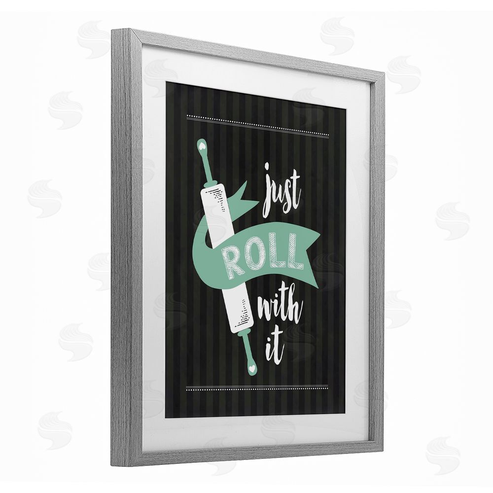Lettered and Lined Roll With It Black & Green Gray Framed Print Under Glass Wall Art