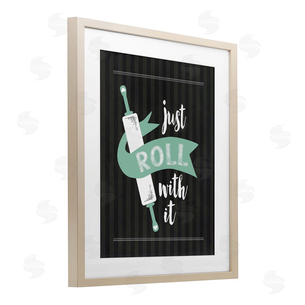 Lettered and Lined Roll With It Black & Green Brown Framed Print Under Glass Wall Art