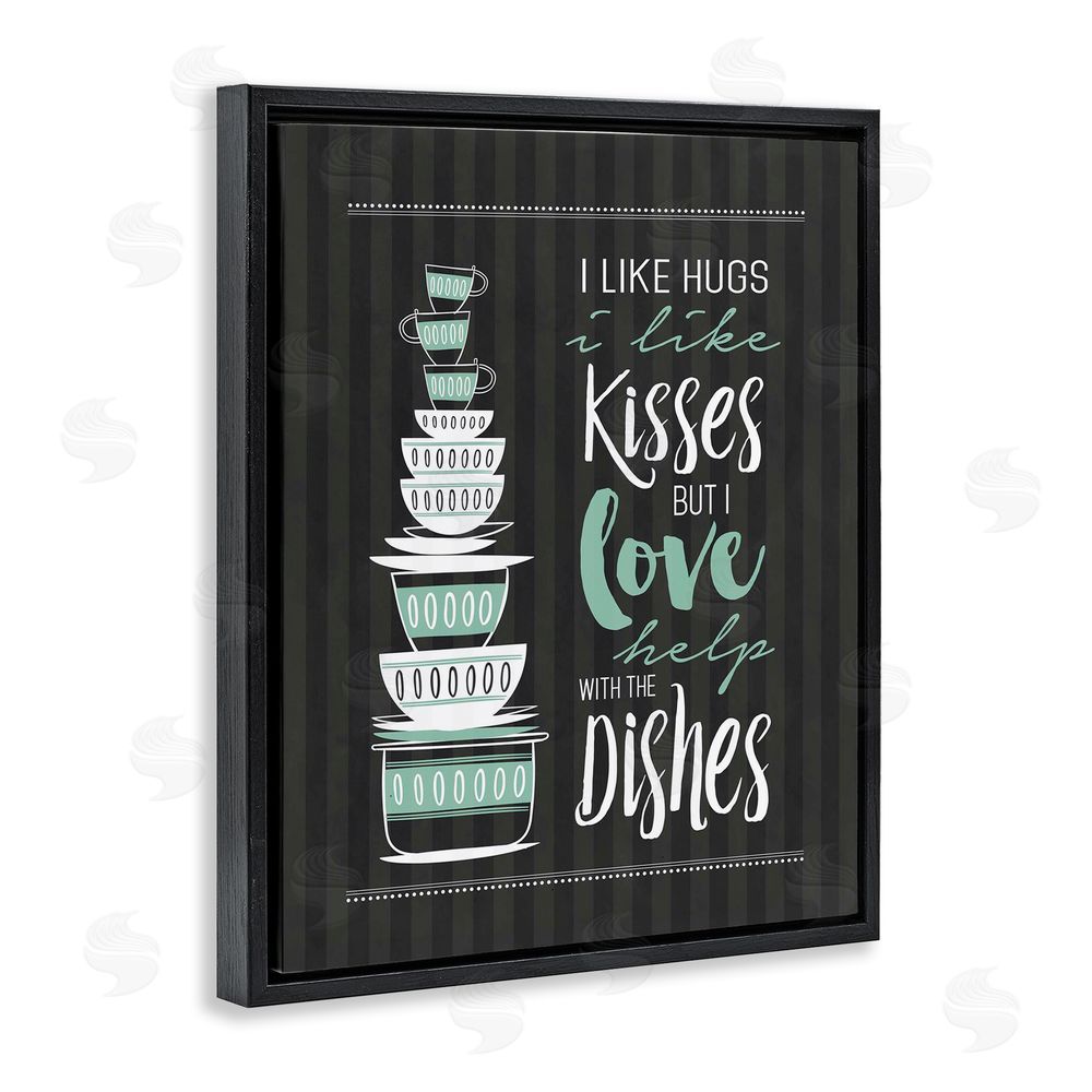 Lettered and Lined Love Help With Dishes Black Floating Frame Canvas Wall Art Print