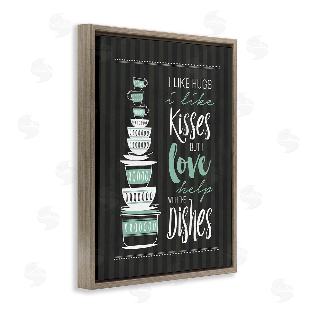 Lettered and Lined Love Help With Dishes Brown Floating Frame Canvas Wall Art Print