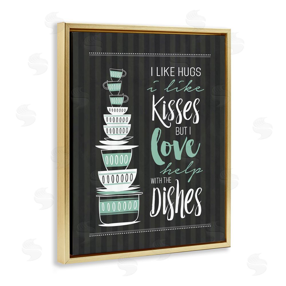 Lettered and Lined Love Help With Dishes Gold Floating Frame Canvas Wall Art Print