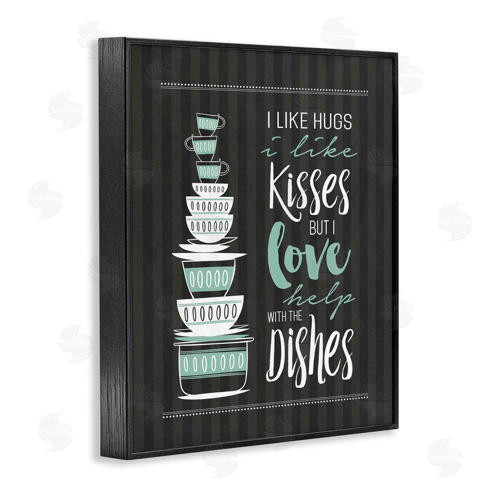 Lettered and Lined Love Help With Dishes Black Framed Giclee Print Wall Art