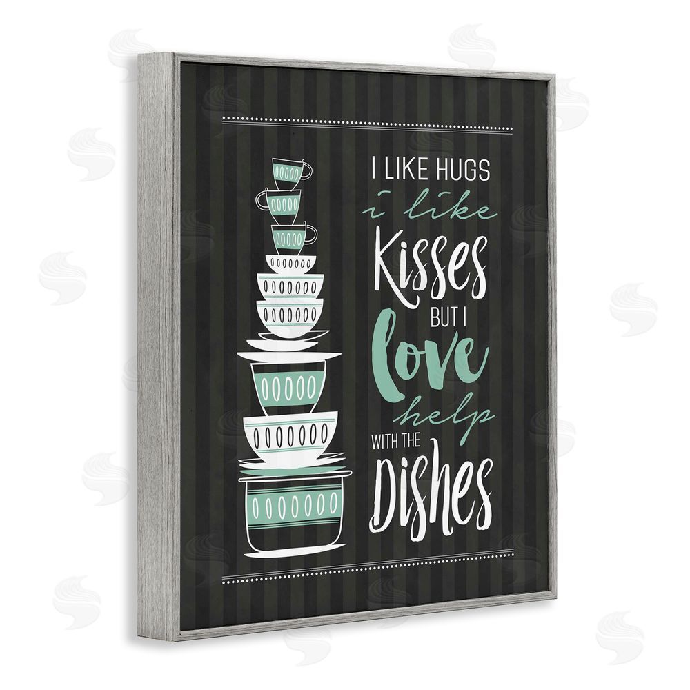 Lettered and Lined Love Help With Dishes Gray Framed Giclee Print Wall Art